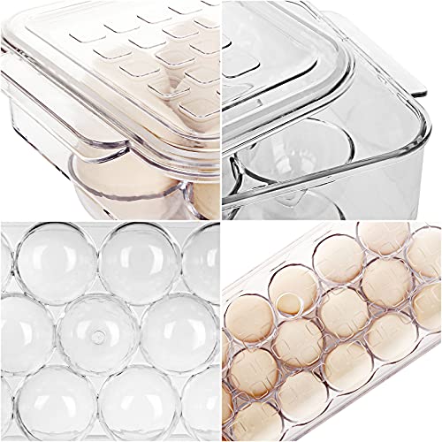 2 Pcs 18 Plastic Egg Holder For Refrigerator, Stackable Covered Egg Tray Holder, Egg Storage Container Organizer Bins With Lid And Handles For Fridge, Freezer, Pantry Organization, Kitchen - Clear #TOP4