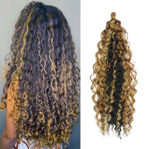Dsoar Deep Wave Braiding Hair Deep Twist Wavy Synthetic Hair Highlight Curly Hair Extensions for Braids Ocean Wave Hair Bundles 22 Inch 3 Packs