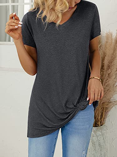 SHIBEVER Women's Tops Short Sleeve Twist Knotted T Shirts Summer Blouse Tunic Tops S-2XL3