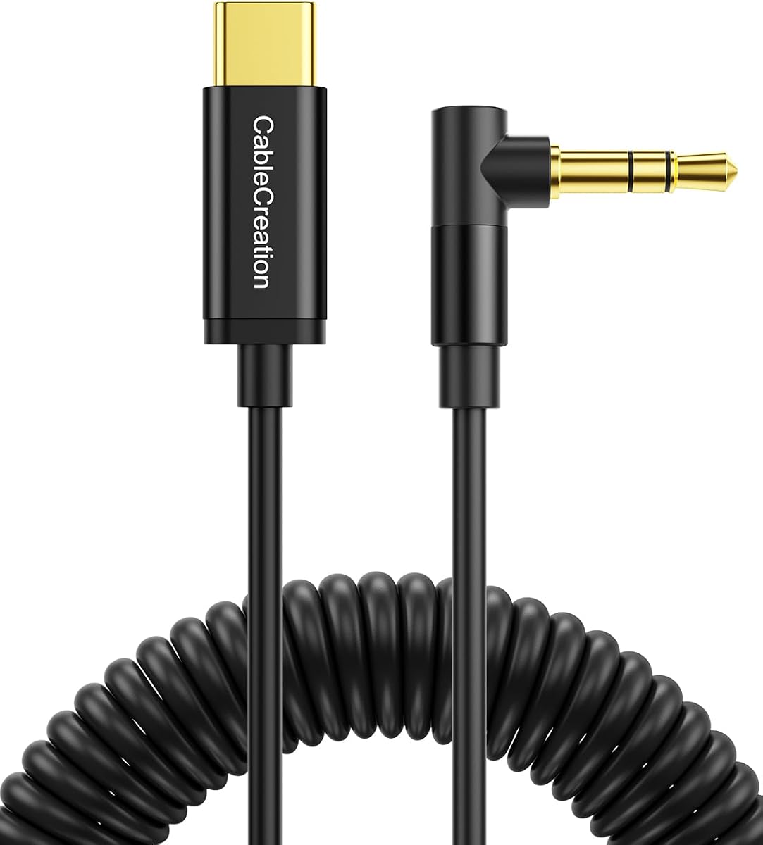 USB C to 3.5mm Audio Jack Cable 1.3-4FT, Aux to USB C Cable | Coiled Type C to 3.5mm Headphone Car Stereo Cord for iPhone 16 15 Pro Max, Galaxy S25 S24, Pixel, iPad Pro