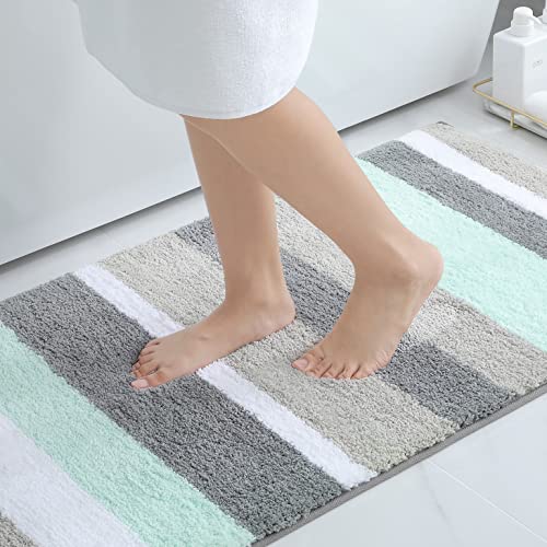 Homaxy rutschfest Badezimmerteppich Weich Hochflor Mikrofaser Badematte Saugfähige Badteppiche Waschbar Badvorleger – 60 x 120 cm, Grün/Grau