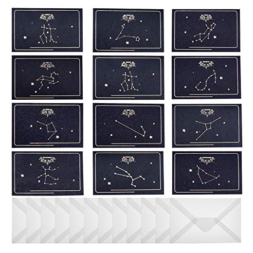CHGCRAFT 12 st konstellation stjärnor gratulationskort tomma kort horoskop hälsningskort för födelsedag barn fest pojkar flickor kuvert ingår, 10 x 9 cm