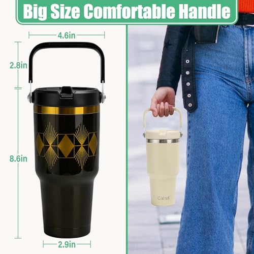 Image of 30 oz Tumbler with Handle, Vacuum Insulated Tumblers with Flip Straw and Top Handle, Reusable Insulated Cup for Home, Outdoors, Leakproof, Fits in Cup Holder, Cold for 30 Hours