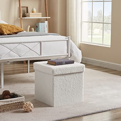 Zedelmaier Sitzhocker Sitzwürfel mit Stauraum Plüschstoff Fußbank Truhen Aufbewahrungsbox faltbar belastbar bis 300 kg, Deckel abnehmbar, 38 x 38 x 38 cm (Weiß-38)