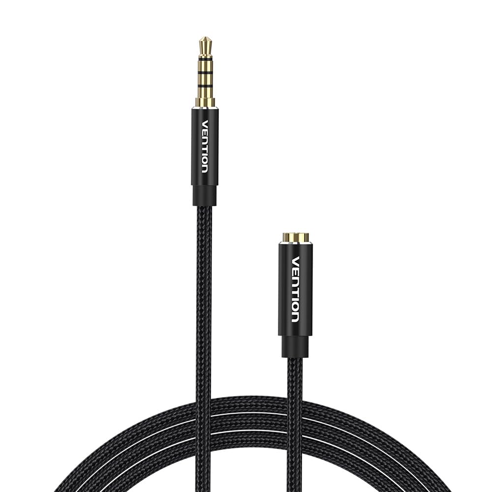 VENTION 1.5m 3.5mm AUX Extension Cable, Male to Female Audio Lead, Nylon Braided Stereo Earphone Cord, Compatible with Laptop, PC, MP3 Player, Speaker
