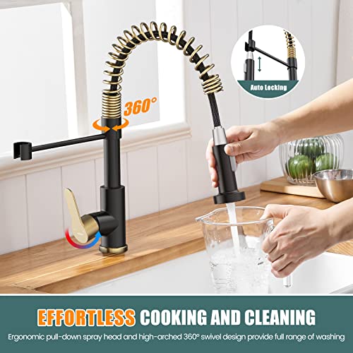 Kitchen Faucet With Pull Down Sprayer, Kitchen Sink Faucets High Arc Stainless Steel Commercial Industrial Spring Single Handle One Hole Kitchen Faucet For Farmhouse Camper Laundry Utility Rv #TOP2