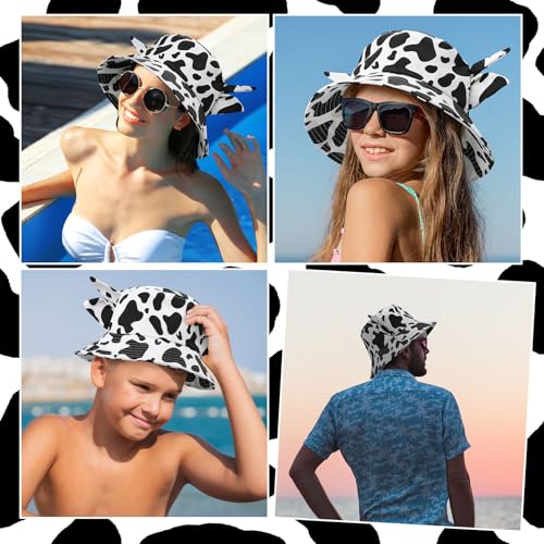 Image of 3 Pcs Cow Printed Bucket Hat Cute Bucket Hat Beach Hat Summer Double Sided Sun Hat Black