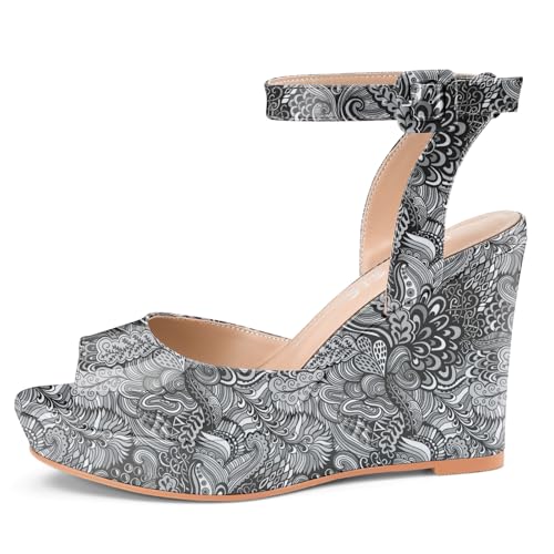 Image of Women's Dressy Platform Wedge Sandals Gold Wedges Peep Toe Patent High Heels Slingback Heeled Comfortable Ankle Strap Shoes