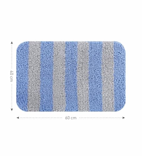 Image of Obsessions Ultra-Absorbent Quick-Dry Bath Mat | 1400 GSM Polyester | Soft, Non-Slip & Fast-Drying Bathroom Rug for Safety & Comfort | 40 x 60 cm | Blue and Silver