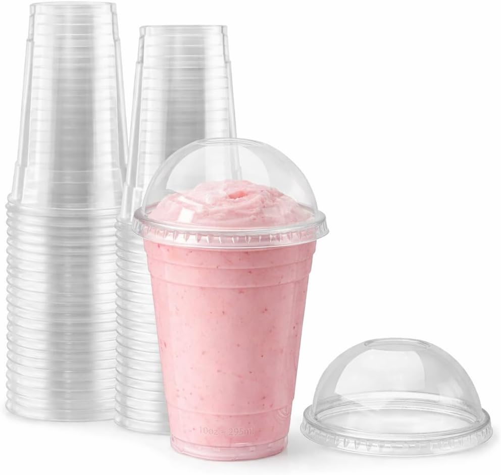 Sabco - 50pcs 16oz Milkshake Cups With Dome Lids - Plastic Cups with Lids - Ideal for Milkshake Frappe Juice Smoothie Cup Boba Cup Reusable Tea Coffee Drink Slush - Perfect for Takeaway & Restaurants.