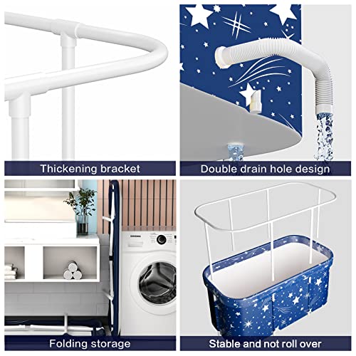 Adoture Portable Bathtub, Foldable Soaking Bath Tub For Adults, Freestanding Bathtub With Cushion And Backrest For Shower Stall, Ideal For Hot Water Bath Ice Water Bath, Starry Blue #TOP4