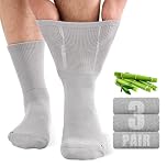 SukModen Bamboo Diabetic Socks for Men, Soft Top Cushioned Seamless Socks for Swollen Feet and Ankles, Loose Top Hospital Socks 9-11 Grey