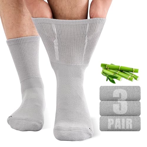 Image of SukModen Bamboo Diabetic Socks for Men, Soft Top Cushioned Seamless Socks for Swollen Feet and Ankles, Loose Top Hospital Socks 3 Pairs