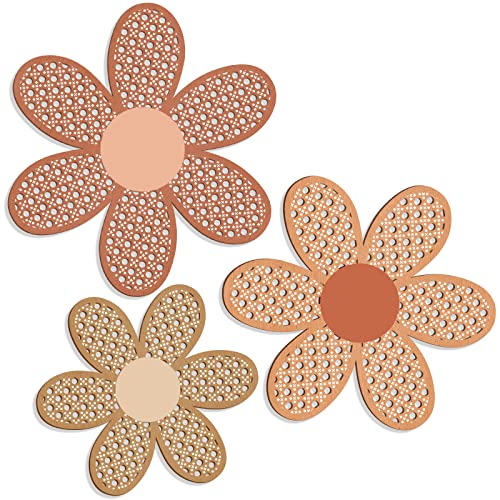 Image of Maitys 3 Pieces Boho Daisy Wall Decor Natural Rattan Flower Wall Hanging Art Wooden Boho Art Nursery Flowers Farmhouse Hanging Decor for Home Office Nursery(Fresh Color)