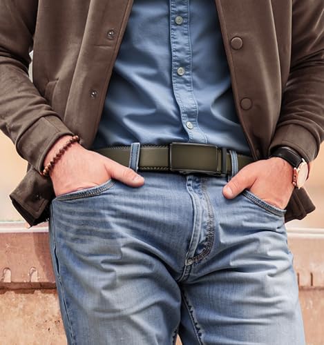 Image of KEMISANT Men Belt 2 Pack, Leather Ratchet Belt Easy Click Slide For Men 1 3 /8 inch,Cut for Fit