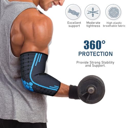 AOOWU 2 Stücke Ellenbogenbandage, Tennisarm bandage für Damen Herren, Kompression Ellenbogen Bandage für Arthritis, Sehnenentzündung, Ellenbogenschoner für Sport, Golferarm, Tennisarm Armbandage(L)