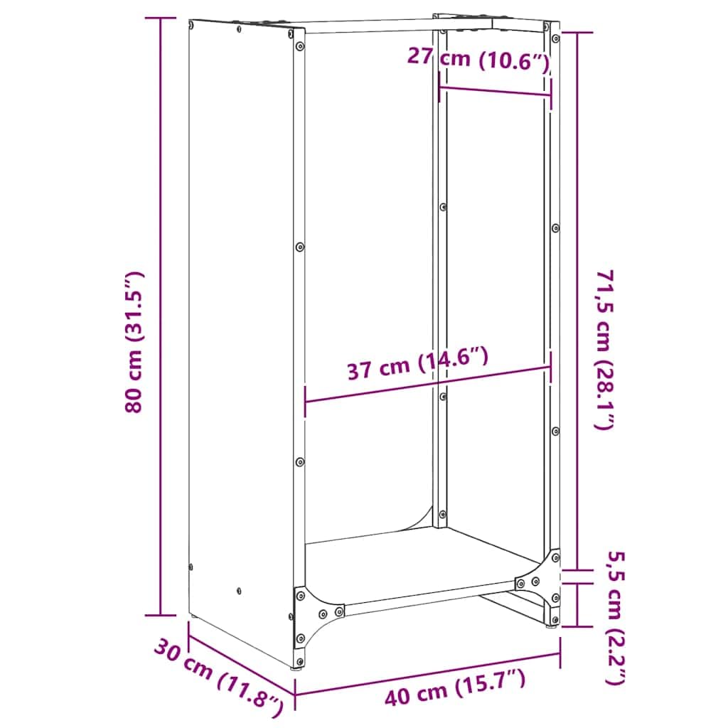 Brennholzregal aus wetterfestem Stahl 40 x 30 x 80 cm, Feuerholz Kaminholz Holzregal Brennholzständer für Lagerung Aufbewahrung Ordnung im Innenbereich Wohnzimmer Kamin Ofen Terrasse Garten