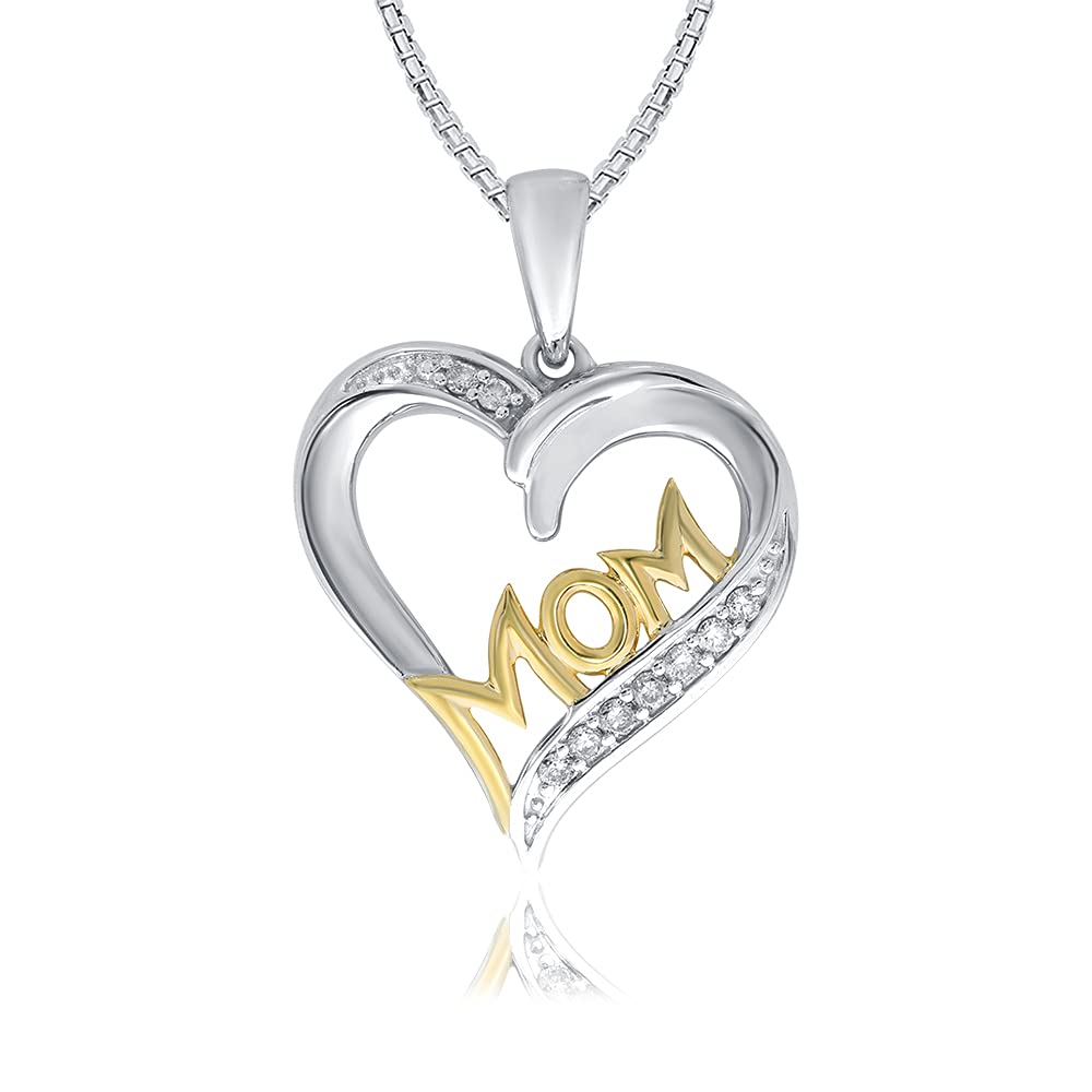 La JoyaLa Joya 1/6-1/2 Carat Total Weight (cttw) Mothers Day Lab Grown Diamond Heart Necklace Pendant in Yellow Gold Plated 925 Sterling Silver With Silver Chain - Ideal For Mom, Grand Mom and Nana