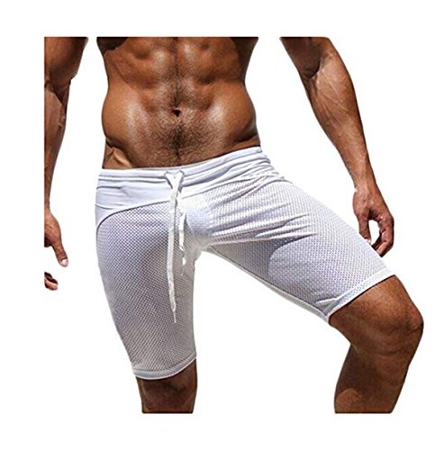 Gogolan Men's Workout Shorts Fishnet Quick Dry Bodybuilding Board Shorts (M, White) Gogolan Men's Workout Shorts Fishnet Quick Dry Bodybuilding Board Shorts (M, White)