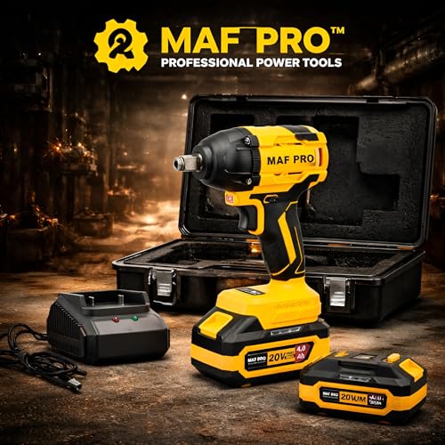 Image of MAF PRO CIWLI3502 Cordless Impact Wrench 350Nm, 20V Brushless Li-Ion, 1 /2 Inch Drive, Variable Speed, for Car Tyre Removal, Wheel Nut and Bolt Tightening, Automotive and Garage Use
