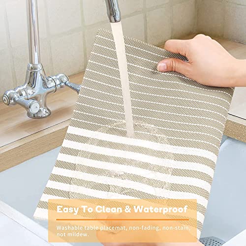 Image of YELONA Dining Table Placemats Set of 4 - Heat-Resistant, Non-Slip, Washable & Stain Resistant Woven PVC Vinyl Table Mats for Kitchen & Dining - 45 x 30 cm, Brown & White