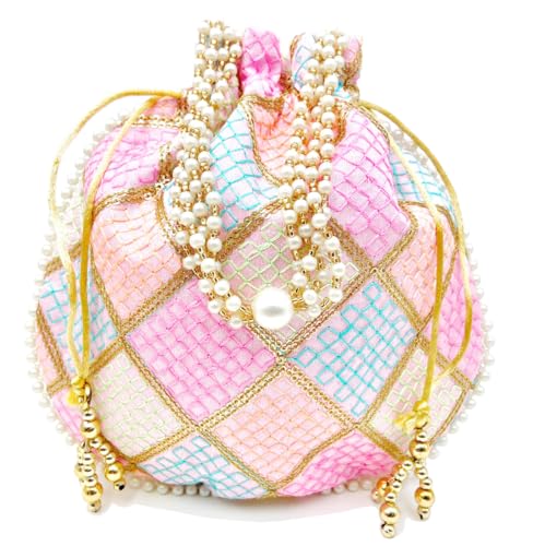 Image of BYRA Women Multi Color Thread Silk Potli Bag for Gift Purpose