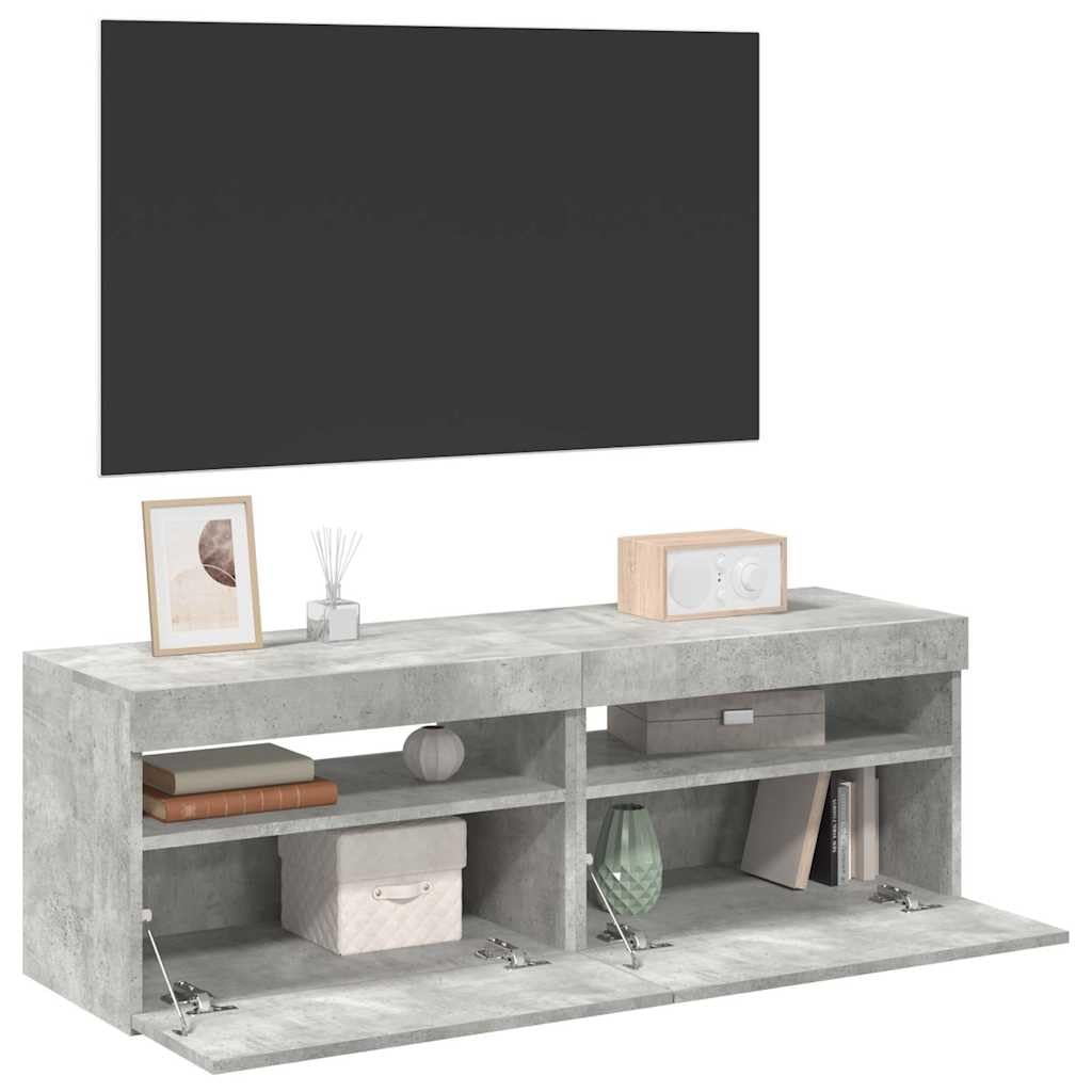 vidaXL - TV-Möbel - TV-Schränke mit LED-Leuchten 2 Stk. Betongrau 60x35x40cm