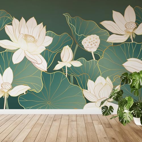 Image of PAPER PLANE DESIGN White Lotus Flower Spiritual and Ethnic Wall Mural Wallpaper. Full Wall Coverage. (Ds-18) (10 X 12 FEET, Canvas Texture - SELF Adhesive)