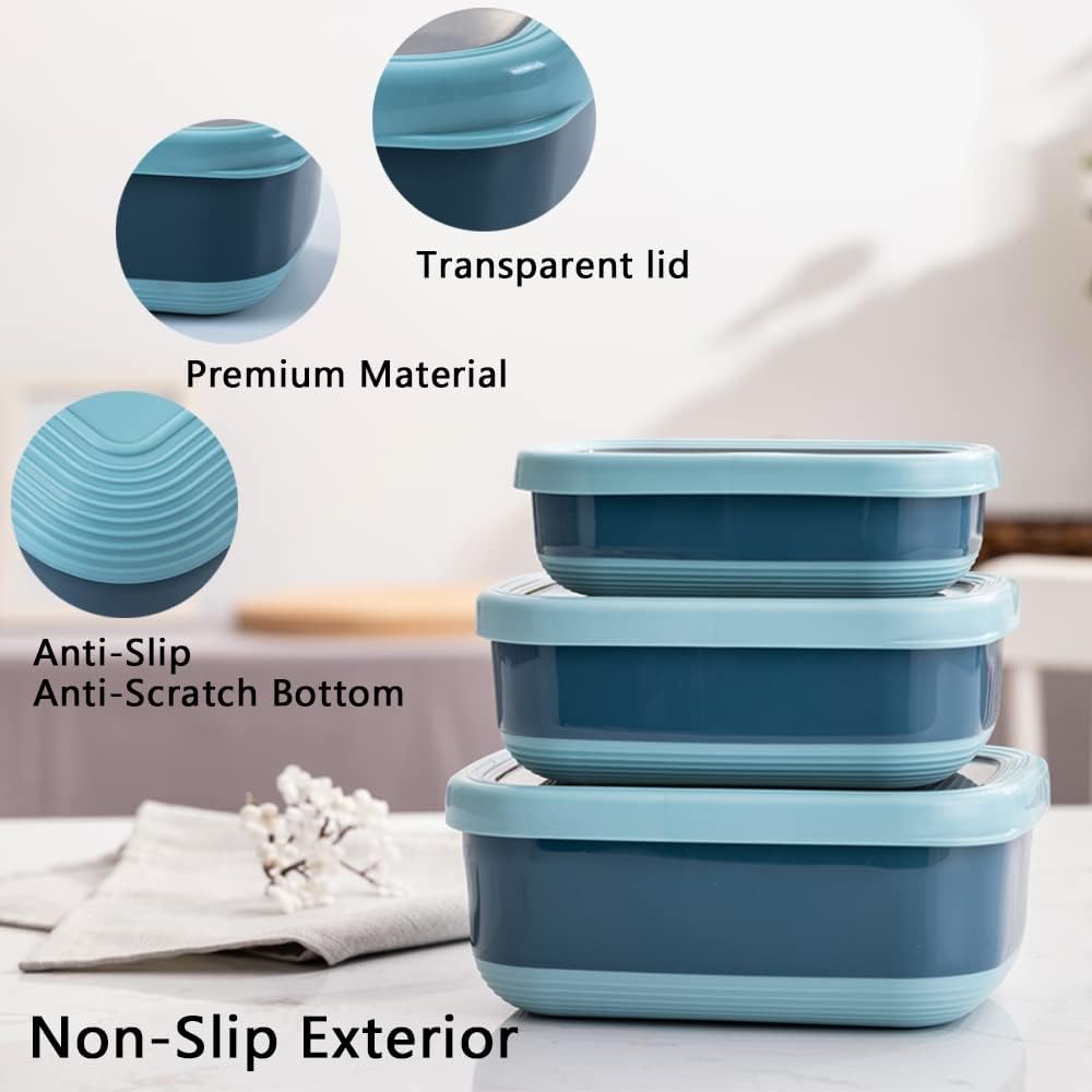 Lille Home Leak Proof Steel Food Containers - Snack Stainless Steel Containers - Ideal for Educational Settings & Daycare - Nesting Trio with Silicone Lids - 47oz+30oz+16oz - Dark Blue - Image 3