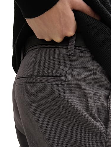 TOM TAILOR Herren Slim Fit Chino Hose aus Stretch Piqué mit Gürtel, 36160 - Grey Black Zig Zag Structure, 36/34 – Ansicht 6