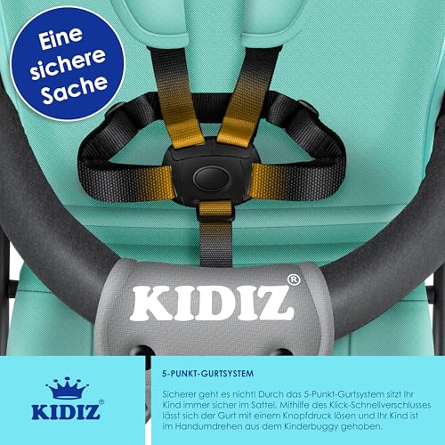 KIDIZ® City Kinderwagen, buggy, kinderbuggy, inklapbaar, 360° 4 inch wielen, inclusief zon- en regenhoes, inklapbaar, 5-punts veiligheidsgordel, vanaf 6 maanden - Afbeelding 6