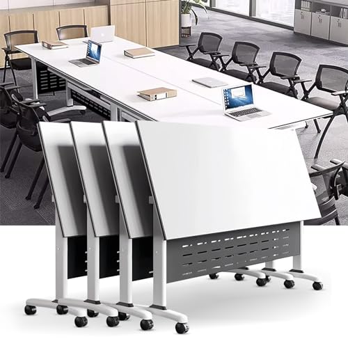 Juego de mesa de conferencias plegable móvil con tapa abatible, escritorios de entrenamiento de oficina con ruedas, mesas modernas para seminarios y aulas (paquete de 4 unidades de 47.2 x 23.6 x 29.5
