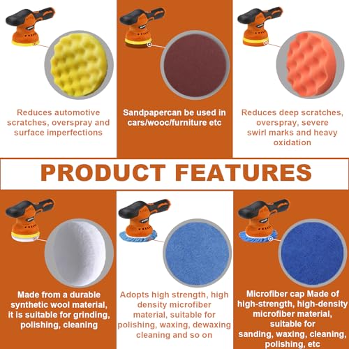 AFGOOD-18PCS-Cordless-Car-Buffer-Polisher5-Inch6-Inch-Portable-Polishing-Waxer-Machine-KitCar-Buffer-Grinder-Kit-for-Car-Detailing-with-2PCS-2000mAh-BatteryBuffing-Polishing-PadsPolishing-Bonne