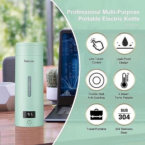 Sekaer Travel Electric Tea Kettle Portable Small Mini Coffee Kettle, with 4 Variable Presets, Personal Hot Water Boiler 304 Stainless Steel with Auto Shut-Off & Boil Dry Protection, SY-618G - Image 3