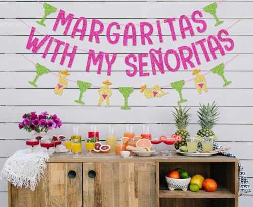 Image of Margaritas with My Senoritas Bachelorette Party Banner Garland for Margarita Bachelorette Party Mexican Fiesta Bachelorette Party Decorations