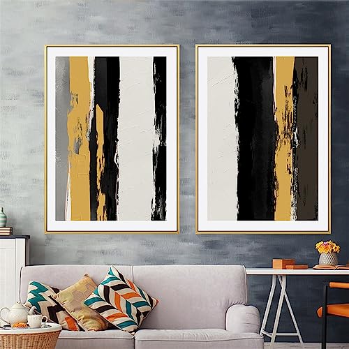 Toile abstraite noir et jaune moderne 60x70cm pour mur de bureau