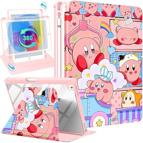 Besoar for iPad 9th/8th/7th Generation 10.2 inch Case Cute Cartoon Kawaii for Girls Kids Girly Women Design Covers,360 Degree Rotating Folio Stand Pencil Holder for Apple i Pad 9/8/7 Gen,Pk Kabi Cover