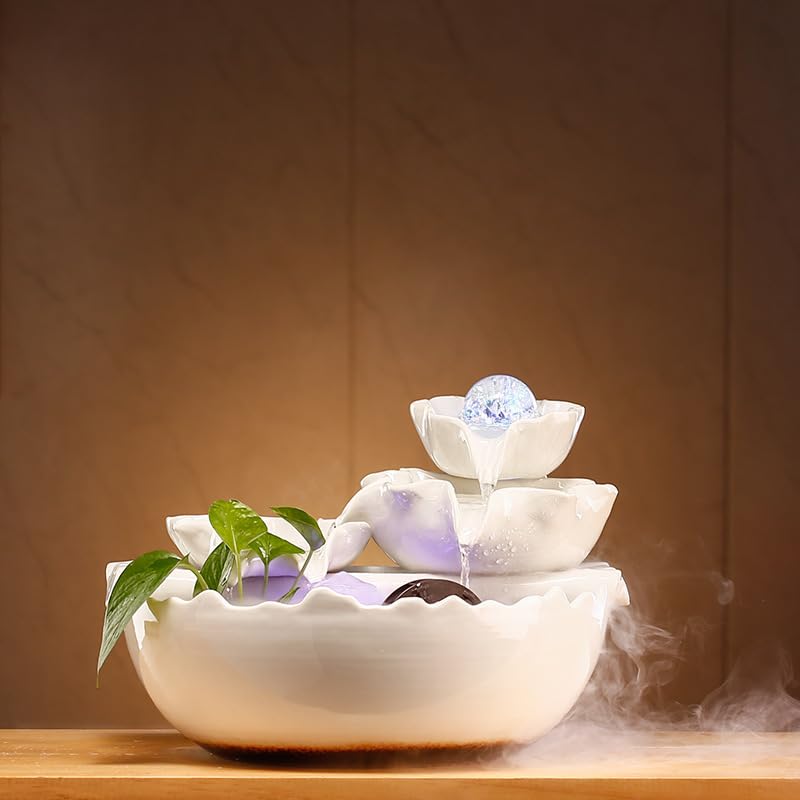 MIXIUJIEN Fontana d'acqua in ceramica per interni, tranquilla fontana da tavolo per decorazione domestica, meditazione e relax, regalo perfetto per l'inaugurazione della casa con atomizzatore (senza