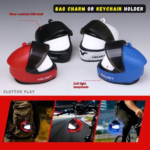 Image of Cluttch Mini Helmet LED Light Keychain for Boys & Bike Lovers | Helmet Shape Key Ring with Light | Cute Backpack Charm, Bag Accessory, Return Gift, Aesthetic Keychain for Men & Teens (Helmet Light)