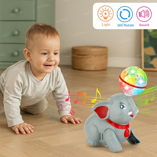 Image of Zest 4 Toyz Musical Elephant Toy for Kids with 360 Degree Rotating Disco Ball Light & Sound Toy Walking & Crawling Toys for Kids Boys & Girls - Multicolor