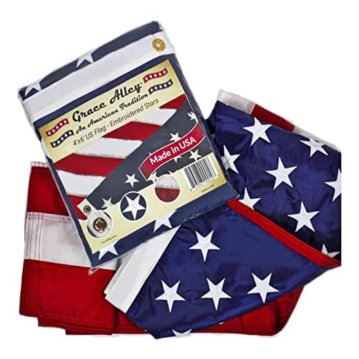 Grace Alley American Flag, Made in USA. Embroidered Stars, Sewn Stripes and Brass Grommets. Fade Resistant, Heavy Duty, Long Lasting Nylon for Outdoor Durability (4x6 ft)