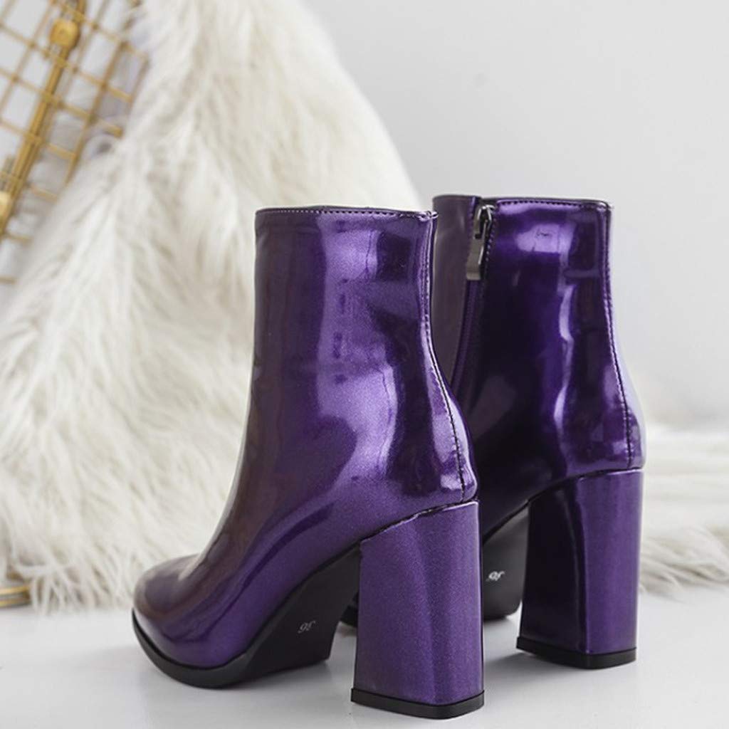 Biker-Stiefel für Damen, britische Damen-Schwarze Plateaustiefel, Kampfstiefel, Spitze Zehenpartie, Lackleder-Stiefeletten, Slip-on-Block-Bikerstiefel, einfarbige Business-Arbeitsstiefel, Elegante