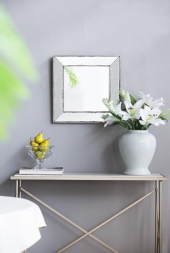 Miniatura 3 de Espejo cuadrado plateado envejecido de 18 x 18 pulgadas, espejo de pared enmarcado de estilo tradicional para sala de estar, entrada, oficina,