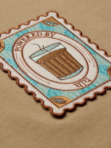 Image of The Souled Store Chai Stamp Men and Boys Short Sleeves Round Neck Brown Graphic Printed Cotton Oversized T-Shirts