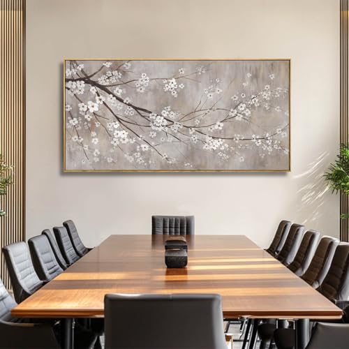 Flowers Wall Art Grey Pictures Wall Painting Large Framed Canvas Art Landscape Artwork for Dining Room Home 29"x 58" Ready to Hang - Image 5