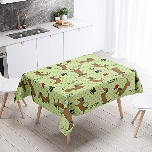 Tischdecke Abwaschbar, DOTBUY Wasserabweisende Tischdecke Rechteckig Abwischbare Wachstuch für Desktop Dekorative Tuch Hotel Bankett Party Garten (Dackel 6,140x160cm) Cover