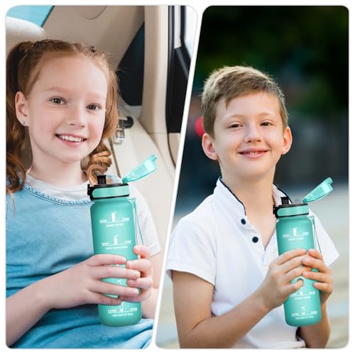 Trinkflasche 500ml, Wasserflasche mit Filte, Sport Trinkflaschen Kohlensäure Geeignet,mit Zeitmarkierungen, Auslaufsicher für Picknick, Schule, Junge, Mädchen, Büro