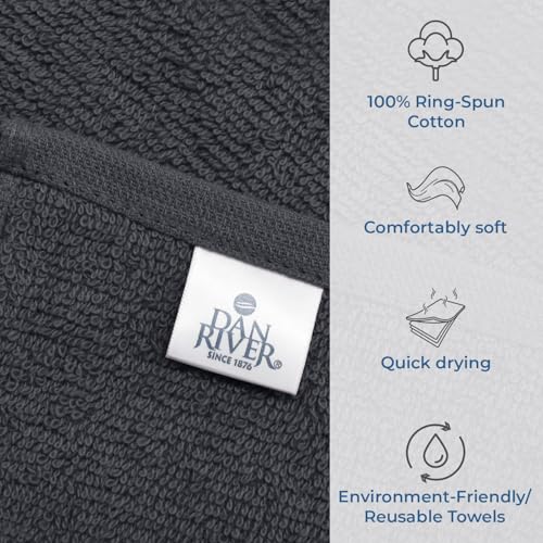 Image of DAN RIVER 12 Pack Wash Cloths for Showering [12x12] - 100% Cotton Washcloths Premium Quality Flannel Face Cloths for Bathroom, Highly Absorbent and Soft Feel Wash Clothes, Charcoal