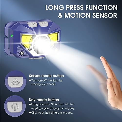 Image of LHKNL Headlamp Flashlight, Lumen Ultra-Bright LED Rechargeable Headlight with White Red Light,2-Pack Waterproof Motion Sensor Head Lamp,8 Modes for Outdoor Camping Running Fishing- Blue