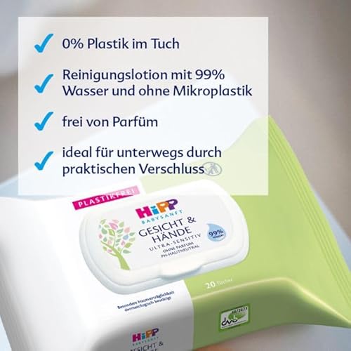 HiPP Babysanft Gesicht und Hände Tücher, 12er Pack (12 x 20 Stück)